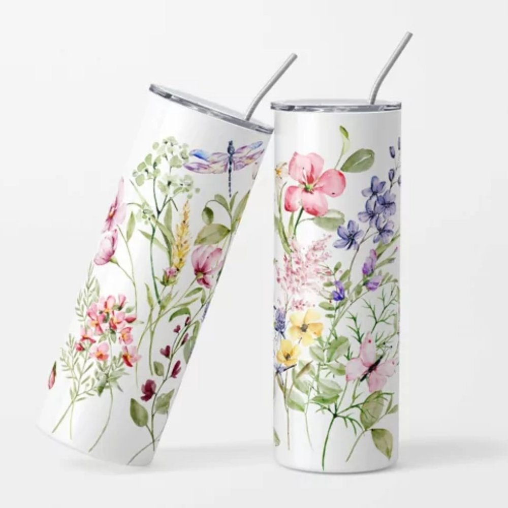 Elegant Floral Tumbler, Travel Coffee Mug, Romantic Gift - Picture 1 of 6